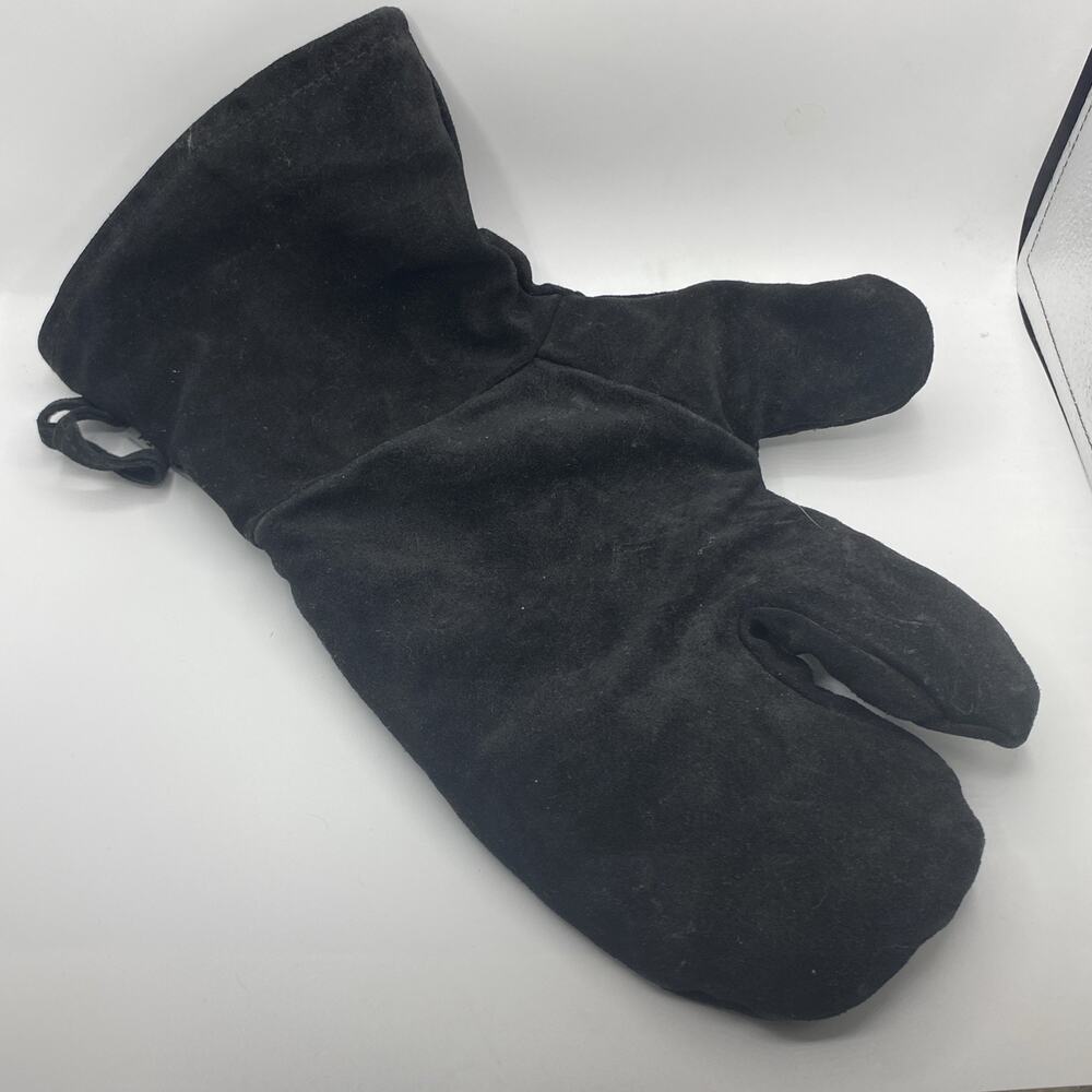 Pampered Chef BBQ Grill Oven Mitt Glove Black Suede Cowhide Leather Cotton